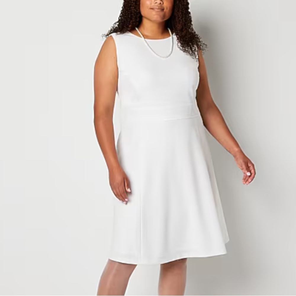 Black Label by Evan Picone Sleeveless White A-Line Dress Sz 16 NWT